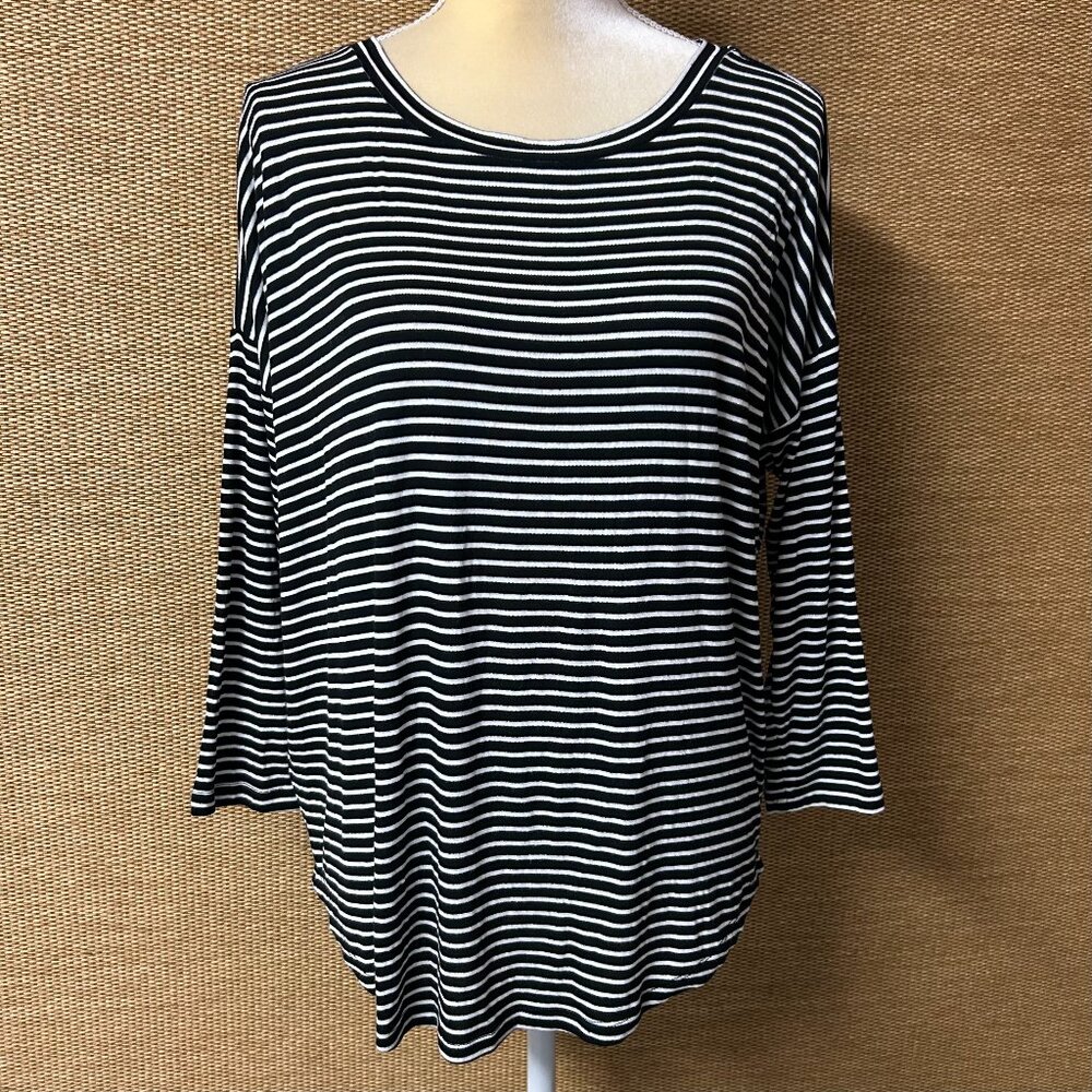 LOFT Top Womens Small Black White Stripe NWT